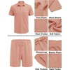 image:imageCOOFANDY Mens Waffle Knit Polo Shirt and Shorts Set 2 Pieces Outfits Summer Suit Casual Tracksuit with PocketsPink