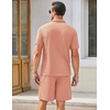 image:imageCOOFANDY Mens Waffle Knit Polo Shirt and Shorts Set 2 Pieces Outfits Summer Suit Casual Tracksuit with PocketsPink