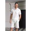 image:imageCOOFANDY Mens Waffle Knit Polo Shirt and Shorts Set 2 Pieces Outfits Summer Suit Casual Tracksuit with PocketsWhite