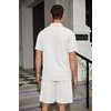 image:imageCOOFANDY Mens Waffle Knit Polo Shirt and Shorts Set 2 Pieces Outfits Summer Suit Casual Tracksuit with PocketsWhite
