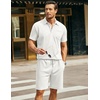 image:imageCOOFANDY Mens Waffle Knit Polo Shirt and Shorts Set 2 Pieces Outfits Summer Suit Casual Tracksuit with PocketsWhite