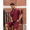 image:imageCOOFANDY Mens Waffle Knit Polo Shirt and Shorts Set 2 Pieces Outfits Summer Suit Casual Tracksuit with PocketsWine Red