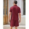 image:imageCOOFANDY Mens Waffle Knit Polo Shirt and Shorts Set 2 Pieces Outfits Summer Suit Casual Tracksuit with PocketsWine Red