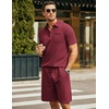 image:imageCOOFANDY Mens Waffle Knit Polo Shirt and Shorts Set 2 Pieces Outfits Summer Suit Casual Tracksuit with PocketsWine Red