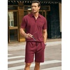 image:imageCOOFANDY Mens Waffle Knit Polo Shirt and Shorts Set 2 Pieces Outfits Summer Suit Casual Tracksuit with PocketsWine Red