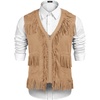 image:imageCOOFANDY Mens Western Cowboy Vest Casual Fringe Hippie Costume V Neck Zipper Suede Leather WaistcoatLight Khaki