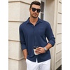 image:imageCOOFANDY Mens Wrinkle Free Dress Shirts Long Sleeve Untucked Shirts Casual Button Down ShirtsDark Blue