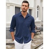 image:imageCOOFANDY Mens Wrinkle Free Dress Shirts Long Sleeve Untucked Shirts Casual Button Down ShirtsDark Blue