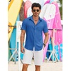 image:imageCOOFANDY Shirts for Mens Button Down Short Sleeve Shirts Casual Summer Beach Textured Shirts with PocketBlue