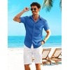 image:imageCOOFANDY Shirts for Mens Button Down Short Sleeve Shirts Casual Summer Beach Textured Shirts with PocketBlue