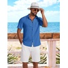 image:imageCOOFANDY Shirts for Mens Button Down Short Sleeve Shirts Casual Summer Beach Textured Shirts with PocketBlue