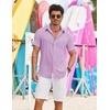 image:imageCOOFANDY Shirts for Mens Button Down Short Sleeve Shirts Casual Summer Beach Textured Shirts with PocketLavender