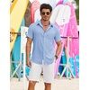 image:imageCOOFANDY Shirts for Mens Button Down Short Sleeve Shirts Casual Summer Beach Textured Shirts with PocketLight Blue