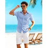 image:imageCOOFANDY Shirts for Mens Button Down Short Sleeve Shirts Casual Summer Beach Textured Shirts with PocketLight Blue