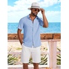 image:imageCOOFANDY Shirts for Mens Button Down Short Sleeve Shirts Casual Summer Beach Textured Shirts with PocketLight Blue