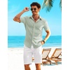 image:imageCOOFANDY Shirts for Mens Button Down Short Sleeve Shirts Casual Summer Beach Textured Shirts with PocketLight Green