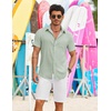 image:imageCOOFANDY Shirts for Mens Button Down Short Sleeve Shirts Casual Summer Beach Textured Shirts with PocketLight Green