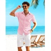 image:imageCOOFANDY Shirts for Mens Button Down Short Sleeve Shirts Casual Summer Beach Textured Shirts with PocketPink