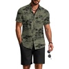 image:imageCOOFANDY 2 Piece Set for Men Cruise Outfits Set Mens Summer Vacation Outfit Short Sleeve Button Down ShirtsDark Green Print
