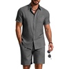 image:imageCOOFANDY 2 Piece Set for Men Cruise Outfits Set Mens Summer Vacation Outfit Short Sleeve Button Down ShirtsDark Grey