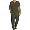 image:imageCOOFANDY Mens 2 Piece Casual Beach Outfits Short Sleeve Button Down Shirts Summer Loose Pant Sets Vacation Walking OutfitsArmy Green