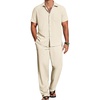 image:imageCOOFANDY Mens 2 Piece Casual Beach Outfits Short Sleeve Button Down Shirts Summer Loose Pant Sets Vacation Walking OutfitsBeige