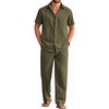 image:imageCOOFANDY Mens 2 Piece Outfits Casual Summer Beach Textured Button Down Shirt Loose Pants SetArmy Green