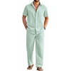 image:imageCOOFANDY Mens 2 Piece Outfits Casual Summer Beach Textured Button Down Shirt Loose Pants SetLight Green