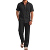 image:imageCOOFANDY Mens 2 Piece Sets Beach Outfits Cotton Short Sleeve Button Down Shirts Loose Pants Summer Vacation Casual OutfitsBlack