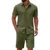 image:imageCOOFANDY Mens 2 Piece Summer Outfit Short Sleeve Casual Beach Button Down Shirts and Shorts Vacation Cotton SetsArmy Green