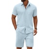 image:imageCOOFANDY Mens 2 Piece Summer Outfit Short Sleeve Casual Beach Button Down Shirts and Shorts Vacation Cotton SetsLight Blue