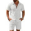 image:imageCOOFANDY Mens 2 Pieces Cotton Linen Set Short Sleeve Button Down Shirts Summer Beach Shorts Casual OutfitsA Pure White