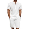 image:imageCOOFANDY Mens 2 Pieces Linen Set Casual Henley Shirts Short Sleeve Beach Yoga Shorts Summer Pants Outfits01white