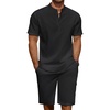 image:imageCOOFANDY Mens 2 Pieces Linen Set Casual Henley Shirts Short Sleeve Beach Yoga Shorts Summer Pants OutfitsBlack