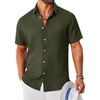 image:imageCOOFANDY Mens Button Down Shirt Short Sleeve Casual Shirts Linen Textured Summer Beach ShirtsArmy Green