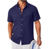 image:imageCOOFANDY Mens Button Down Shirt Short Sleeve Casual Shirts Linen Textured Summer Beach ShirtsNavy Blue