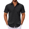 image:imageCOOFANDY Mens Button Down Shirts Short Sleeve Casual Dress Shirts Untucked Summer Shirt with PocketBlack