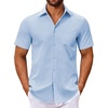 image:imageCOOFANDY Mens Button Down Shirts Short Sleeve Casual Dress Shirts Untucked Summer Shirt with PocketLight Blue