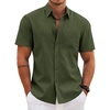image:imageCOOFANDY Mens Button Down Short Sleeve Shirt Casual Cotton Summer Beach Wedding Linen Shirts with PocketOlive Green