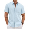 image:imageCOOFANDY Mens Button Down Short Sleeve Shirt Casual Cotton Summer Beach Wedding Linen Shirts with PocketPale Blue