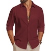 image:imageCOOFANDY Mens Casual Button Down Shirts Long Sleeve Cotton Beach Wedding Shirt Summer Linen Shirt for MenWine Red