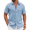 image:imageCOOFANDY Mens Casual Button Down Shirts Short Sleeve Textured Summer Beach ShirtBeau Blue