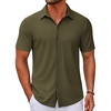 image:imageCOOFANDY Mens Casual Button Down Short Sleeve Shirts Untucked Wrinkle Free Shirt Stretch Dress ShirtsArmy Green