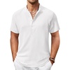 image:imageCOOFANDY Mens Casual Henley Shirt Short Sleeve Summer Shirts Linen Band Collar Summer Beach Hippie TShirts01white