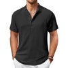 image:imageCOOFANDY Mens Casual Henley Shirt Short Sleeve Summer Shirts Linen Band Collar Summer Beach Hippie TShirtsBlack