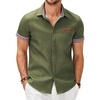 image:imageCOOFANDY Mens Cotton Casual Short Sleeve Button Down Shirt Plaid Collar Denim Work ShirtsA  Army Green  No Pocket