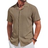 image:imageCOOFANDY Mens Cotton Shirts Short Sleeve Button Down Shirts Casual Beach Summer Cuban Collar ShirtKhaki