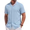 image:imageCOOFANDY Mens Cotton Shirts Short Sleeve Button Down Shirts Casual Beach Summer Cuban Collar ShirtLight Blue