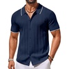 image:imageCOOFANDY Mens Knit Button Down Shirts Short Sleeve Polo Shirt Casual Vacation Summer Beach ShirtsClassic Navywhite