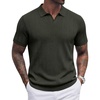 image:imageCOOFANDY Mens Knit Polo Shirts V Neck Short Sleeve Ribbed Textured Polo Shirt Stretch Casual Golf Shirts Collared T ShirtArmy Green